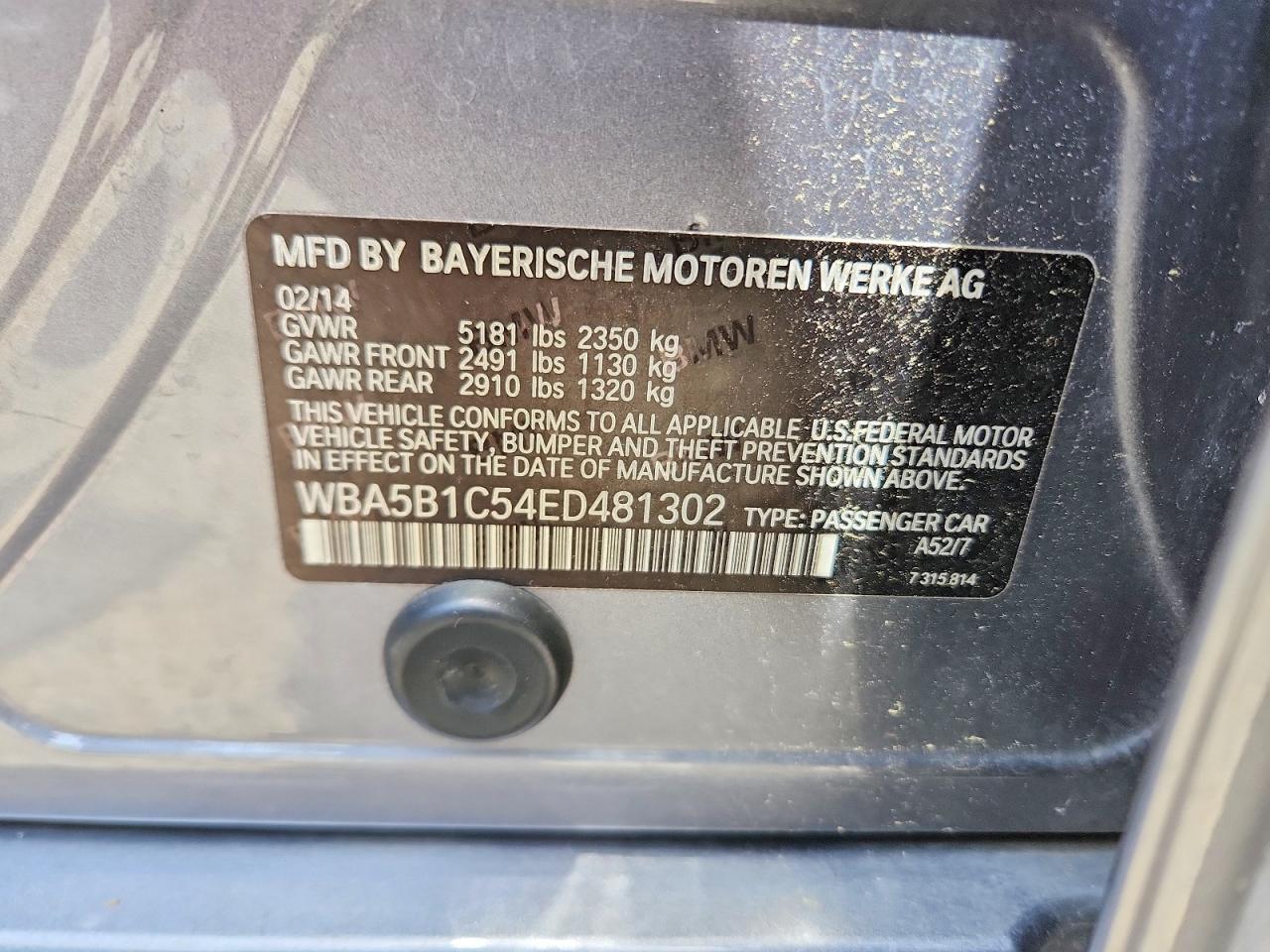 2014 Bmw 535 I Серебряный vin: WBA5B1C54ED481302