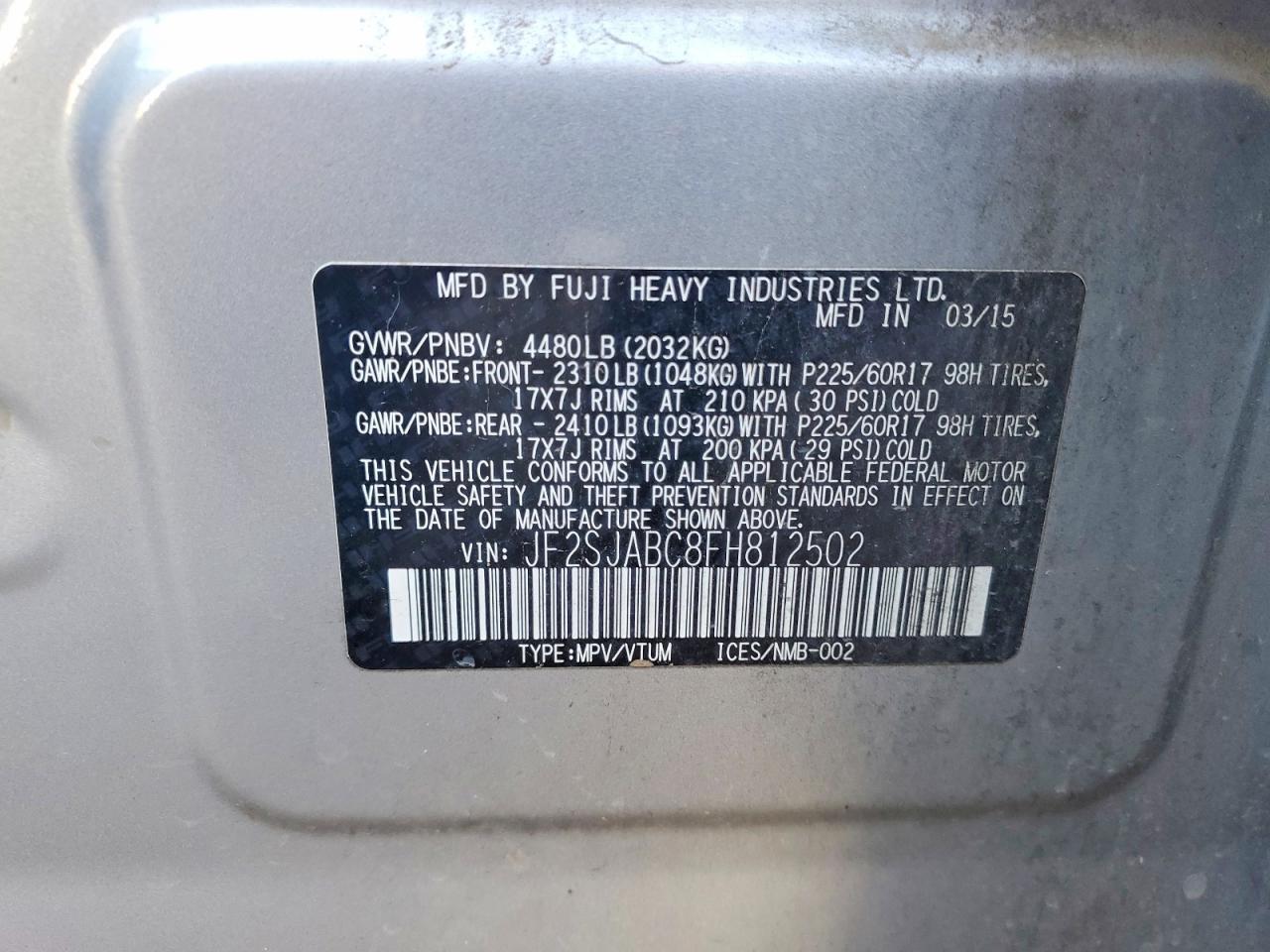 2015 Subaru Forester 2.5i Gray vin: JF2SJABC8FH812502