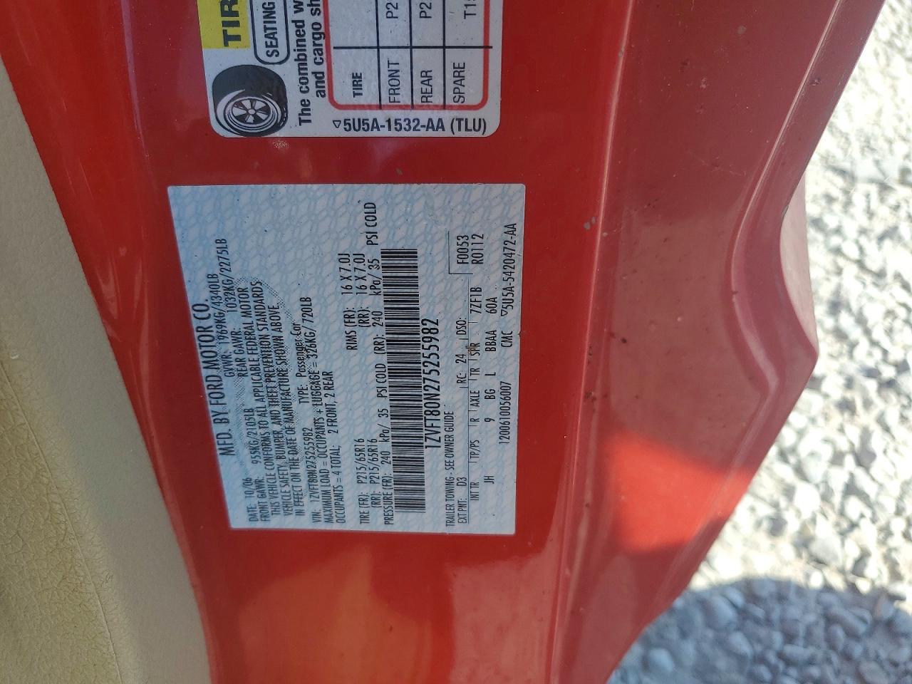 2007 Ford Mustang Red vin: 1ZVFT80N275255982