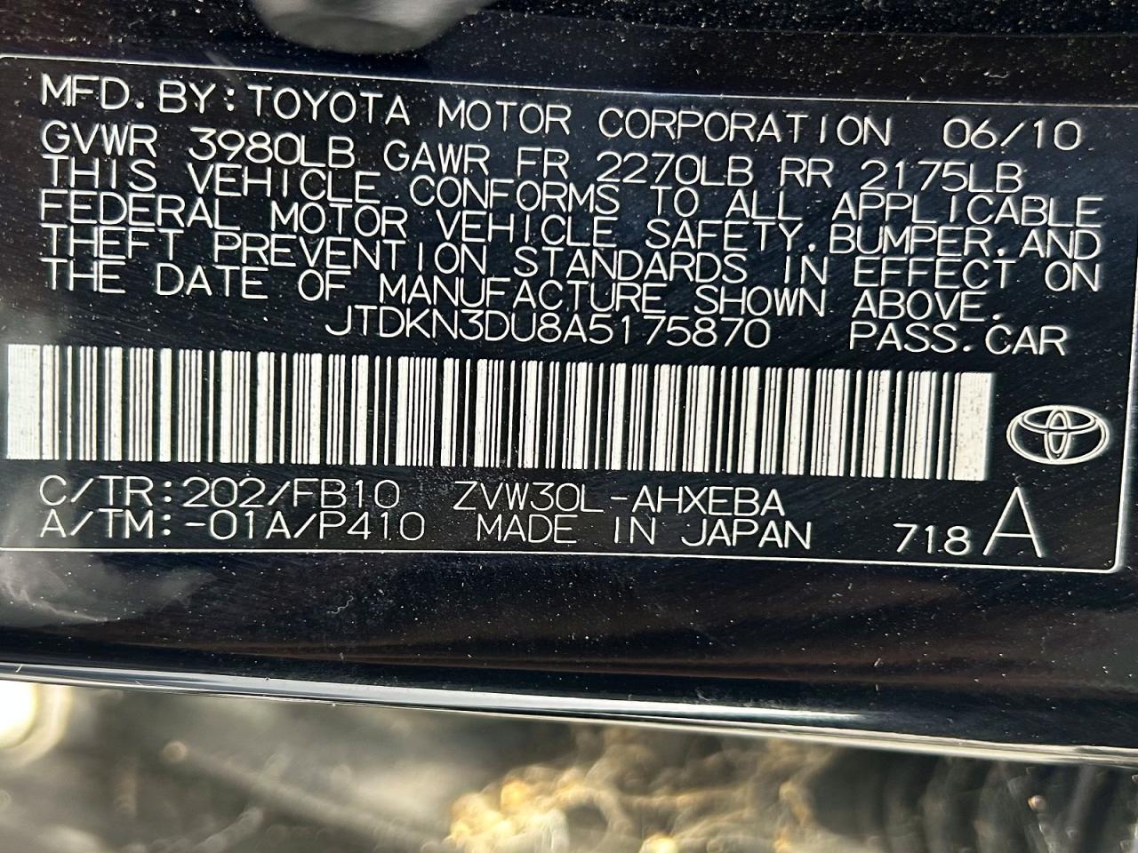 2010 Toyota Prius Iii Black vin: JTDKN3DU8A5175870