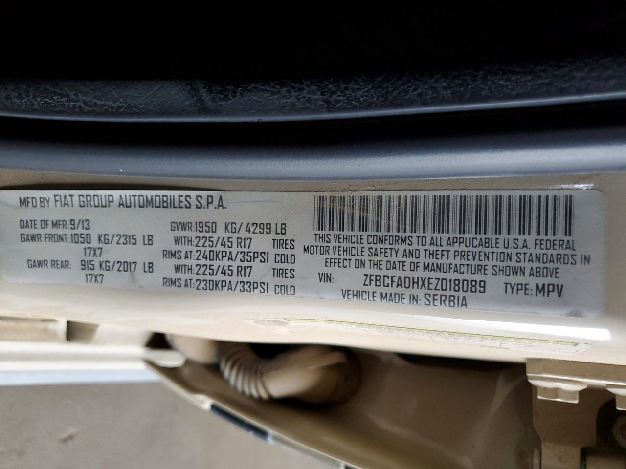 2014 Fiat 500l Trekking Tan vin: ZFBCFADHXEZ018089