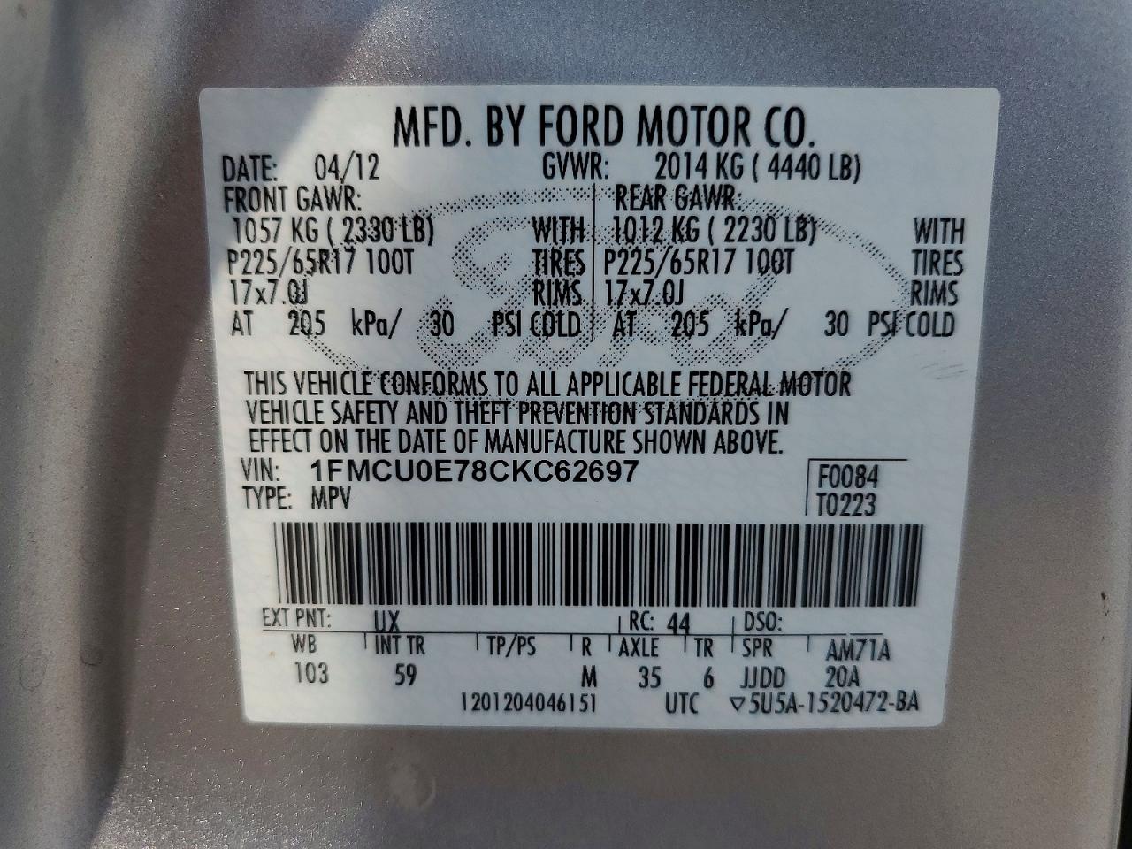 2012 Ford Escape Limited Silver vin: 1FMCU0E78CKC62697