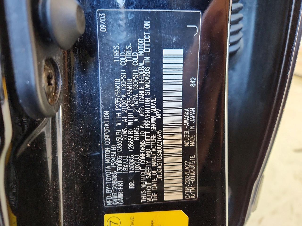 2004 Lexus Rx 330 Black vin: JTJGA31U340021698