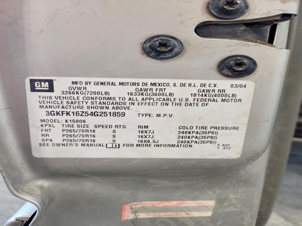 2004 Gmc Yukon Xl K1500 Gray vin: 3GKFK16Z54G251859