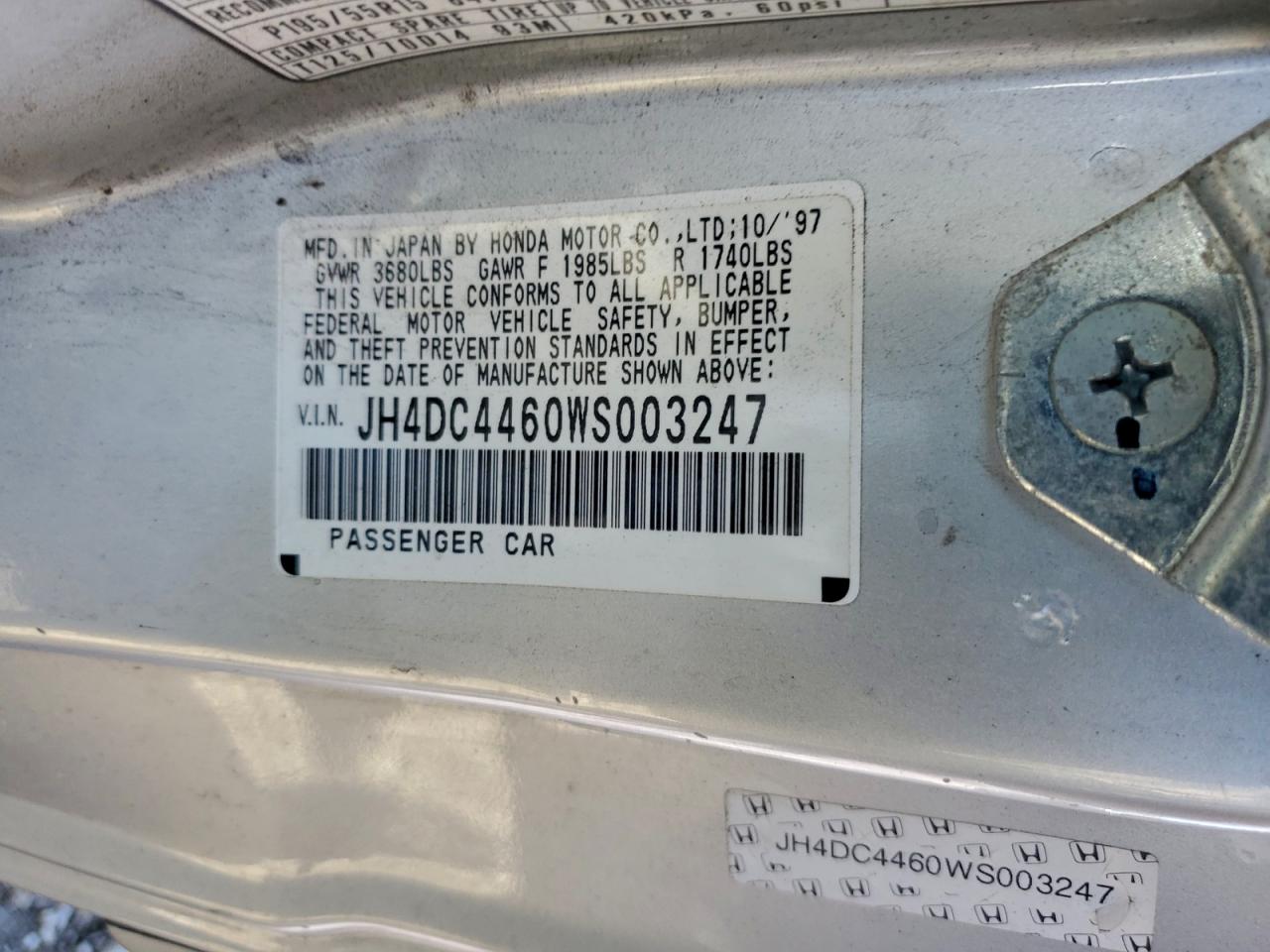 1998 Acura Integra Gs Silver vin: JH4DC4460WS003247
