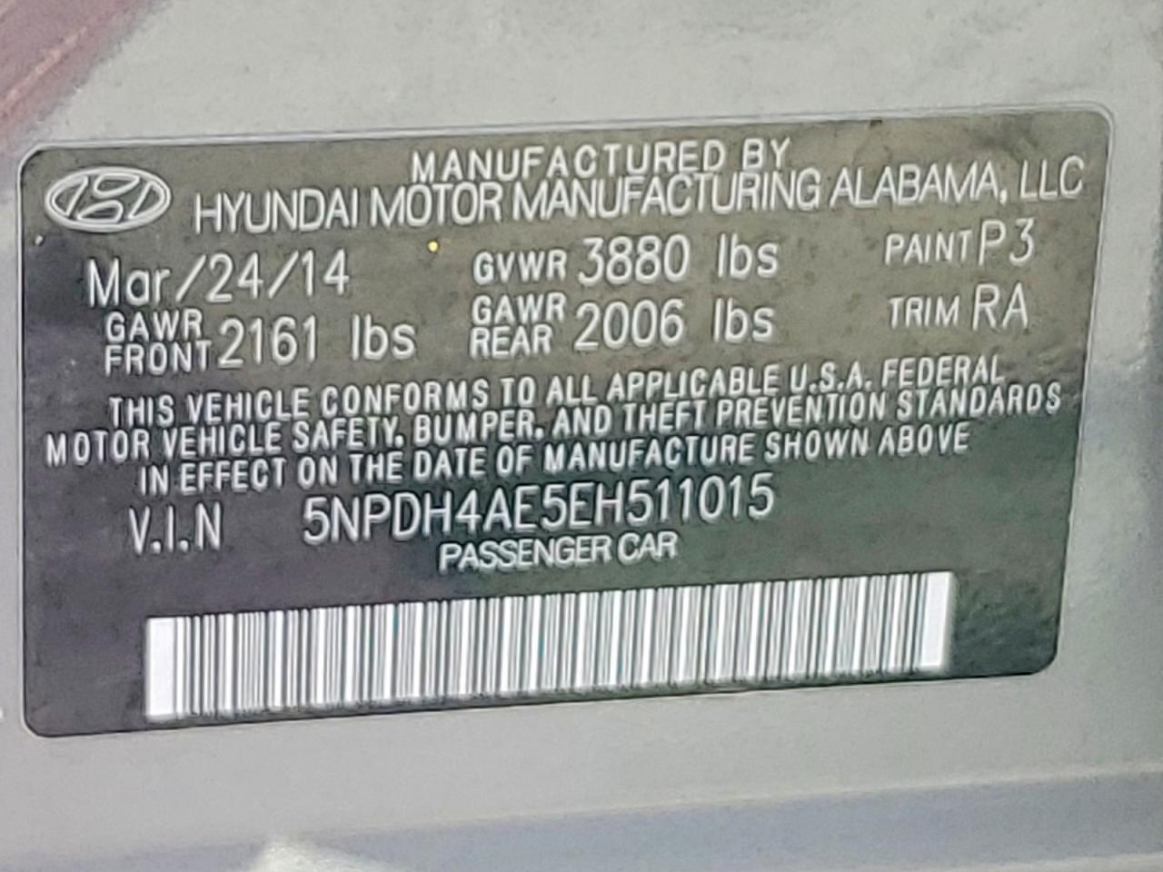 2014 Hyun Elantra Серый vin: 5NPDH4AE5EH511015