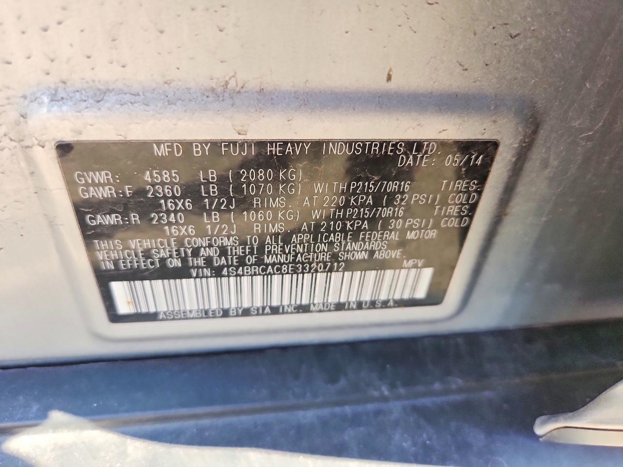 2014 Subaru Outback 2.5i Синий vin: 4S4BRCAC8E3320712