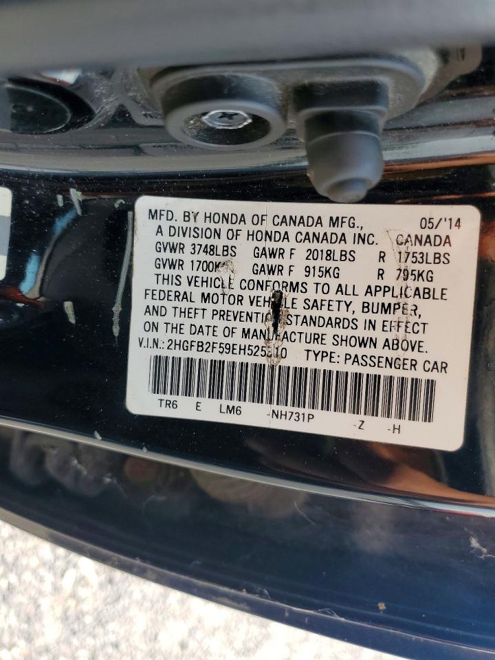 2014 Honda Civic Lx Black vin: 2HGFB2F59EH525310