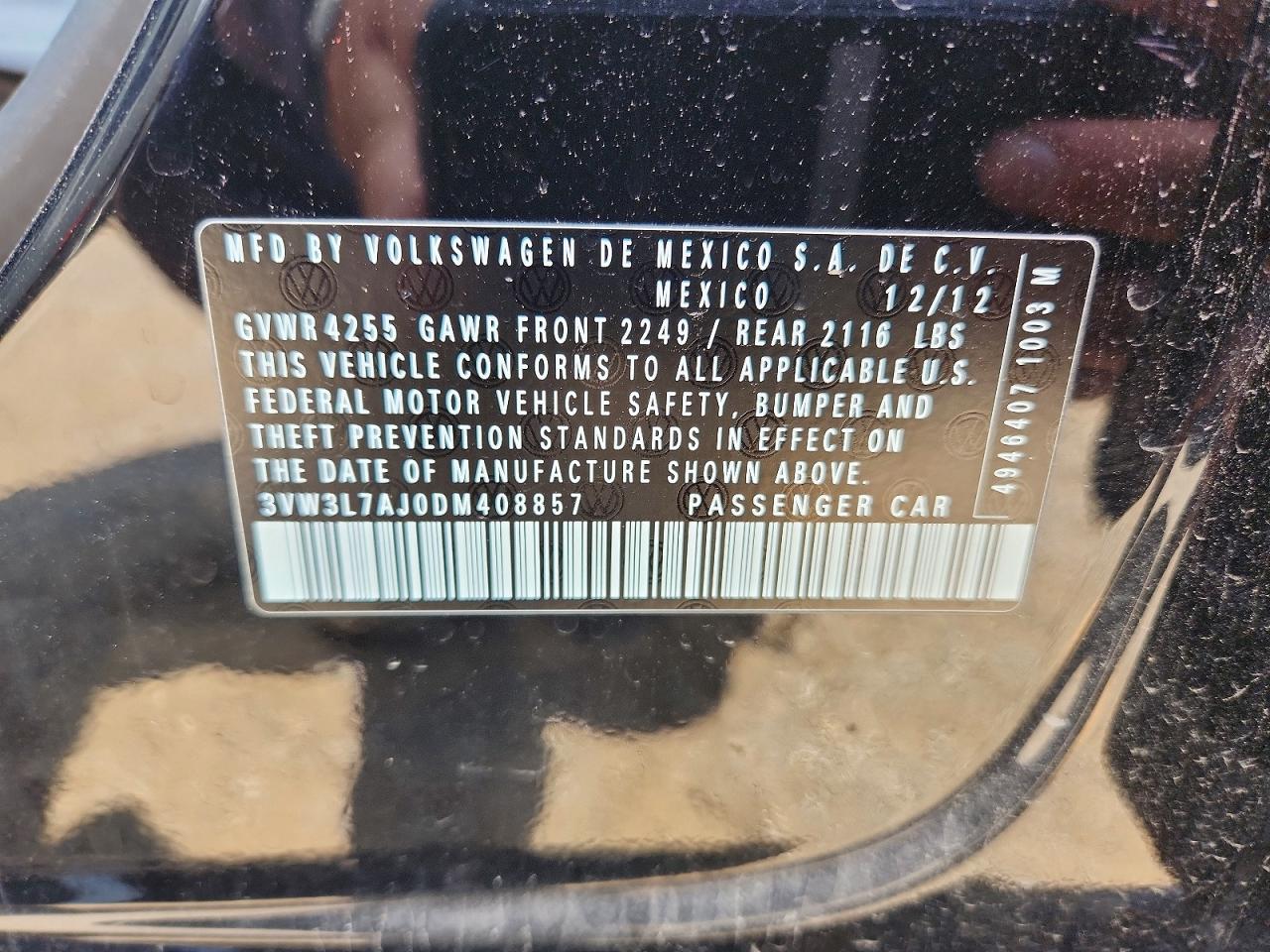 2013 Volkswagen Jetta Tdi Black vin: 3VW3L7AJ0DM408857