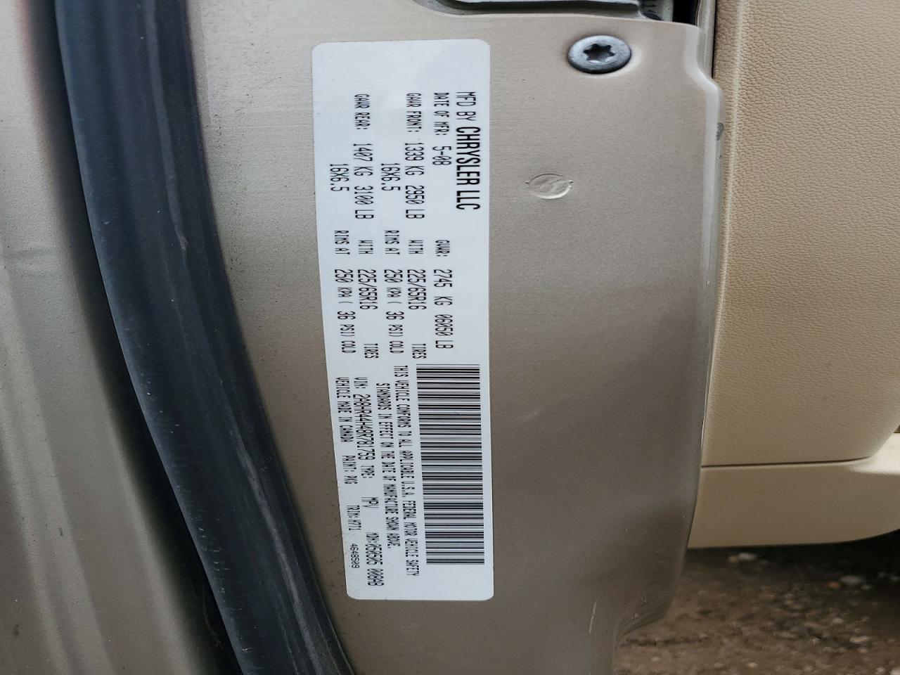 2008 Chrysler Town & Country Lx Beige vin: 2A8HR44H48R781759