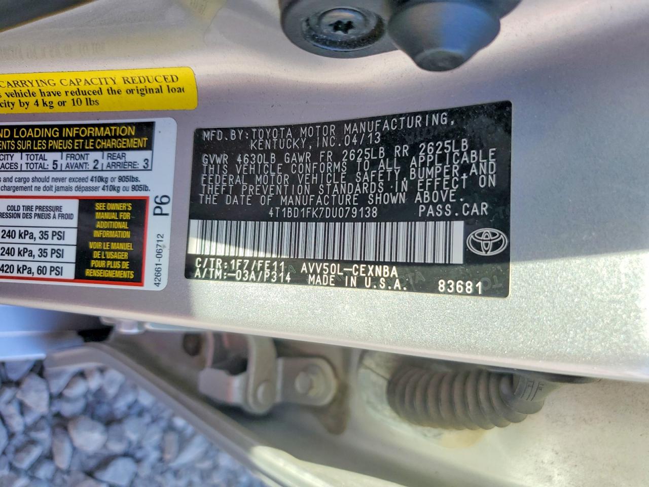 2013 Toyota Camry Hybrid Le Silver vin: 4T1BD1FK7DU079138