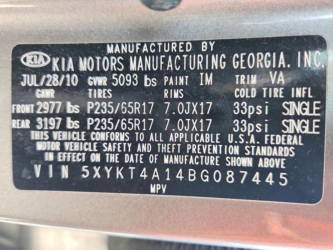 2011 Kia Sorento Lx Gray vin: 5XYKT4A14BG087445