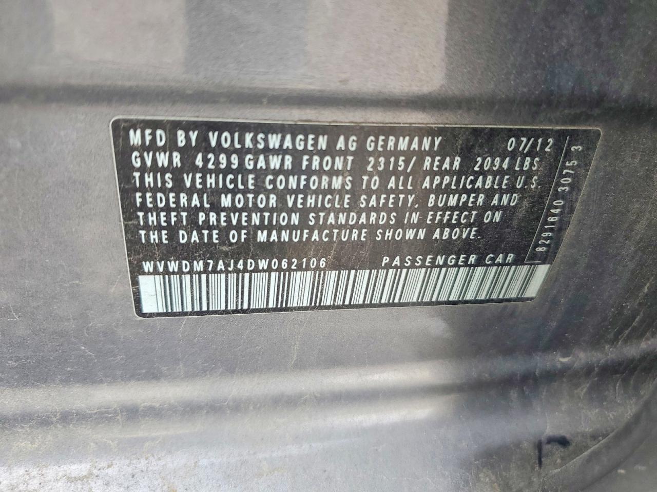 2013 Volkswagen Golf Gray vin: WVWDM7AJ4DW062106