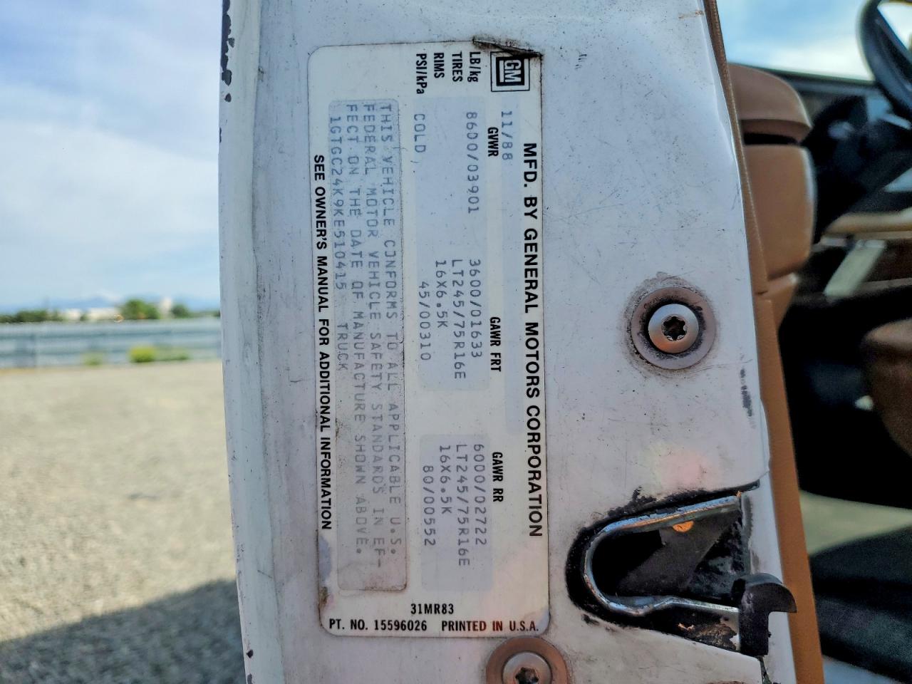 1989 Gmc Sierra C2500 Белый vin: 1GTGC24K9KE510415
