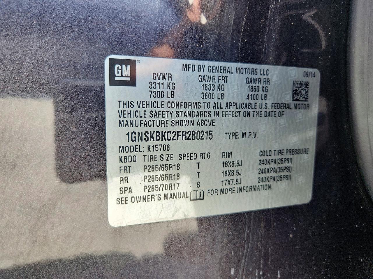 2015 Chevrolet Tahoe K1500 Lt Charcoal vin: 1GNSKBKC2FR280215