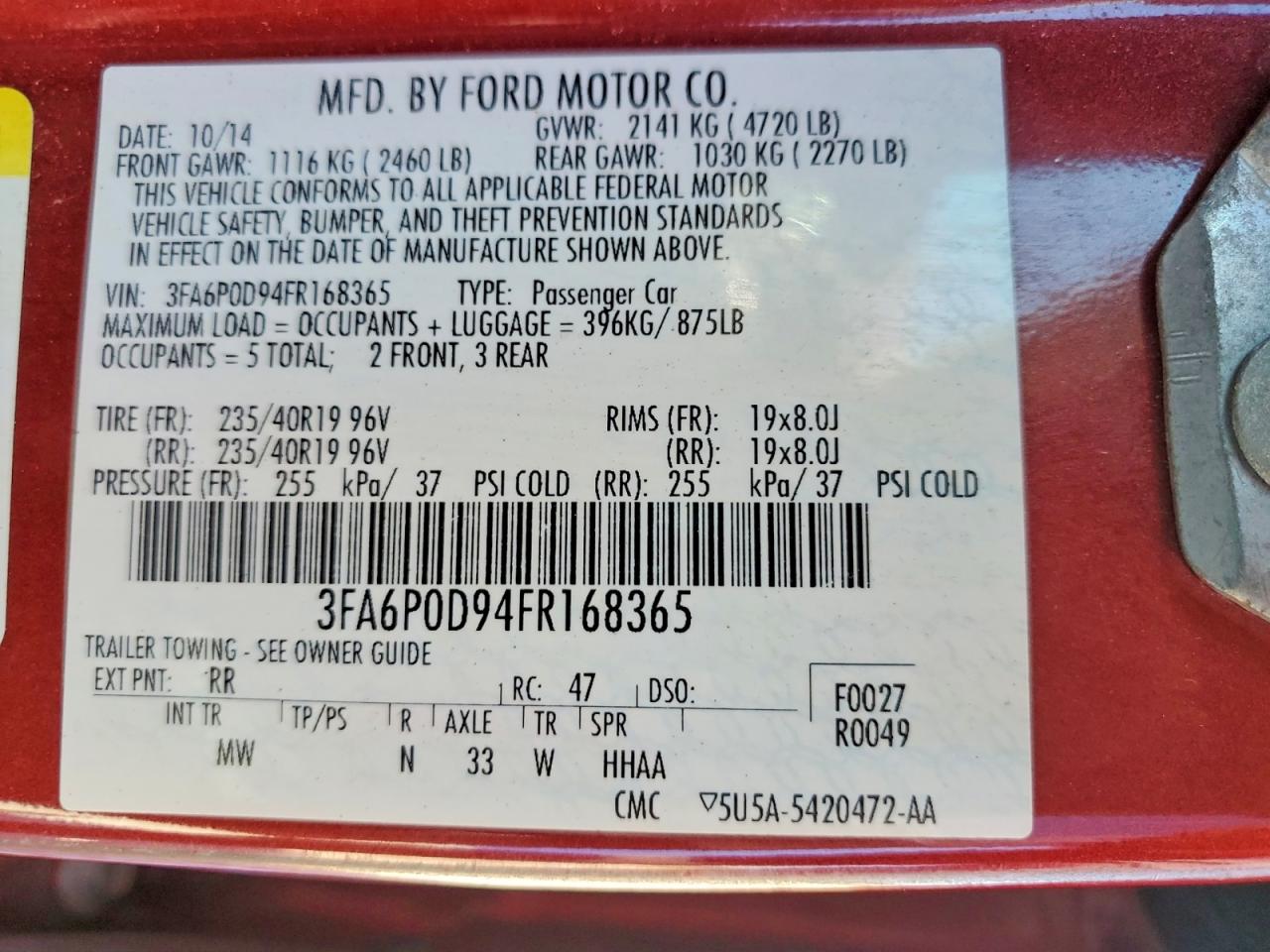 2015 Ford Fusion Titanium Red vin: 3FA6P0D94FR168365