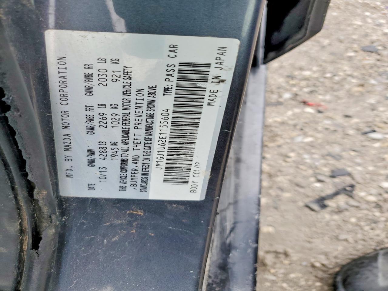2014 Mazda 6 Sport Charcoal vin: JM1GJ1U62E1155604