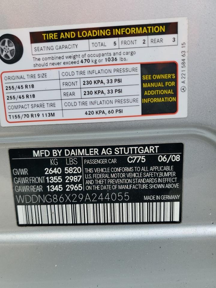 2009 Mercedes-benz S 550 4matic Silver vin: WDDNG86X29A244055