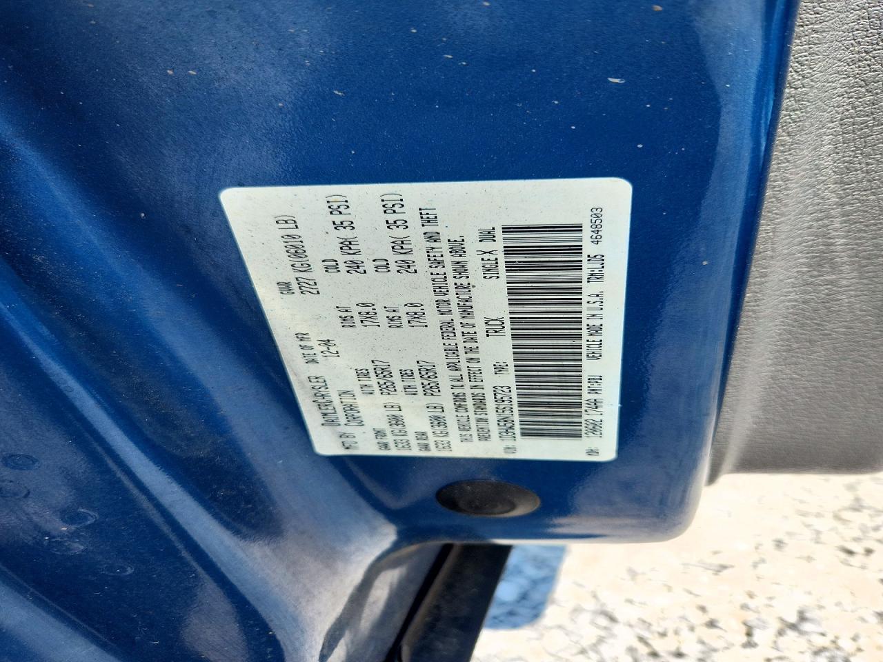 2005 Dodge Dakota Quad Laramie Blue vin: 1D3HW58N15S195723