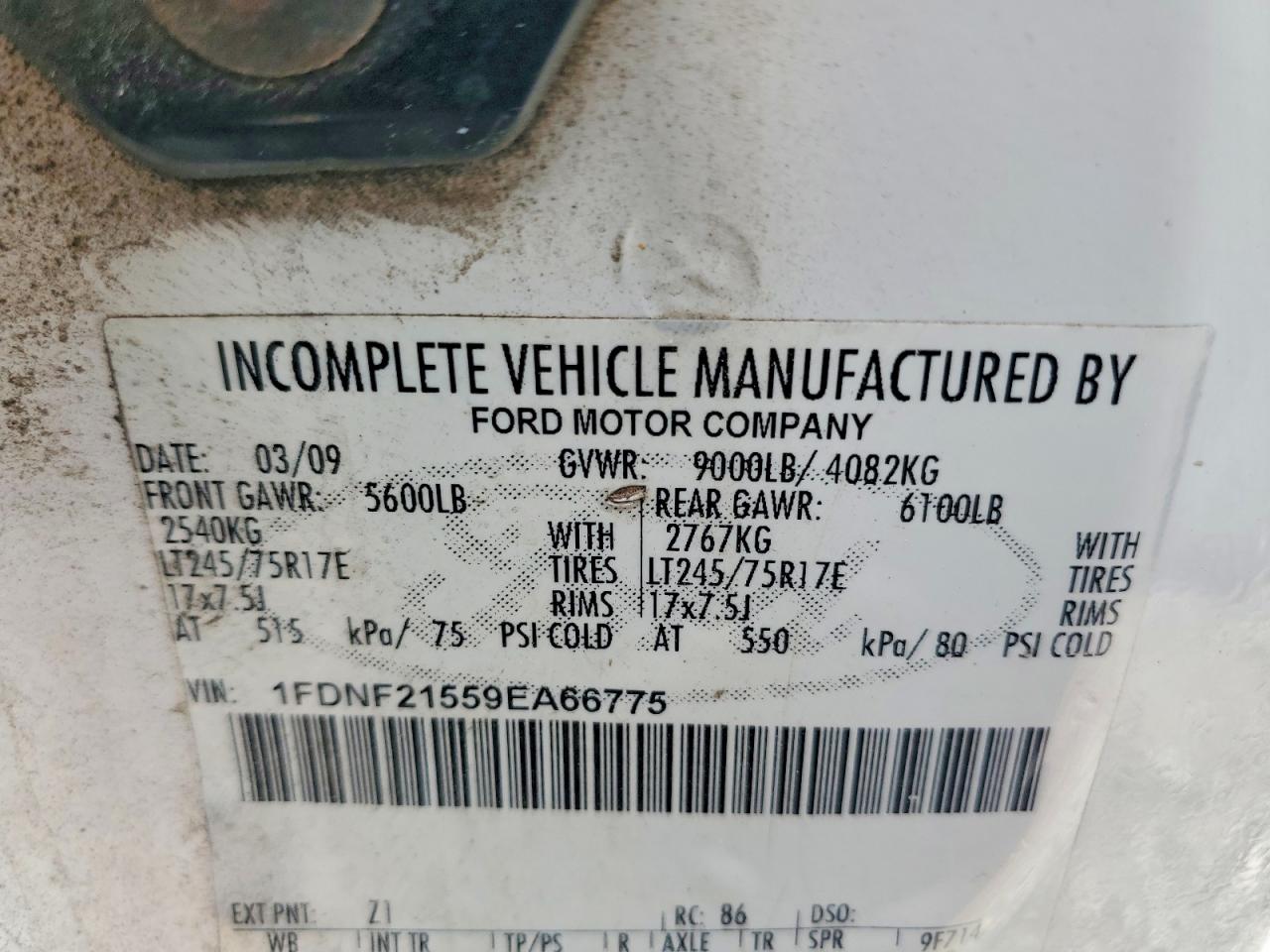 2009 Ford F250 Super Duty White vin: 1FDNF21559EA66775