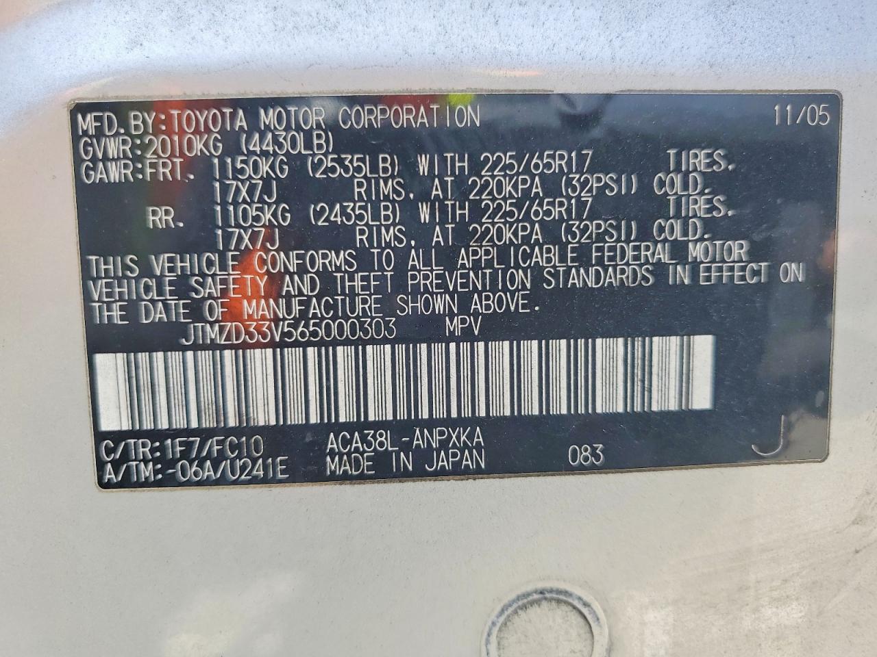 2006 Toyota Rav4 Base Silver vin: JTMZD33V565000303