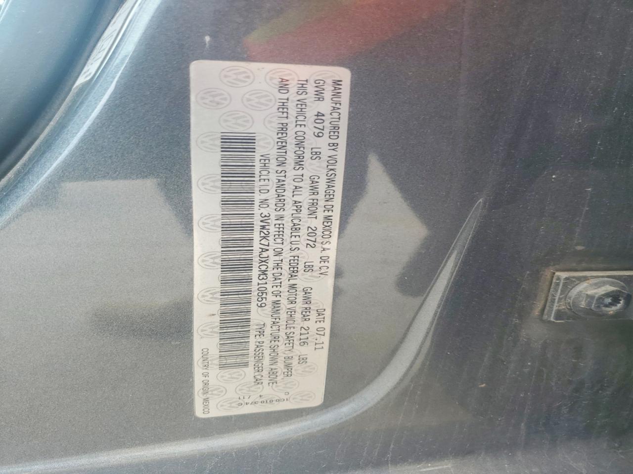 2012 Volkswagen Jetta Base Gray vin: 3VW2K7AJXCM310559