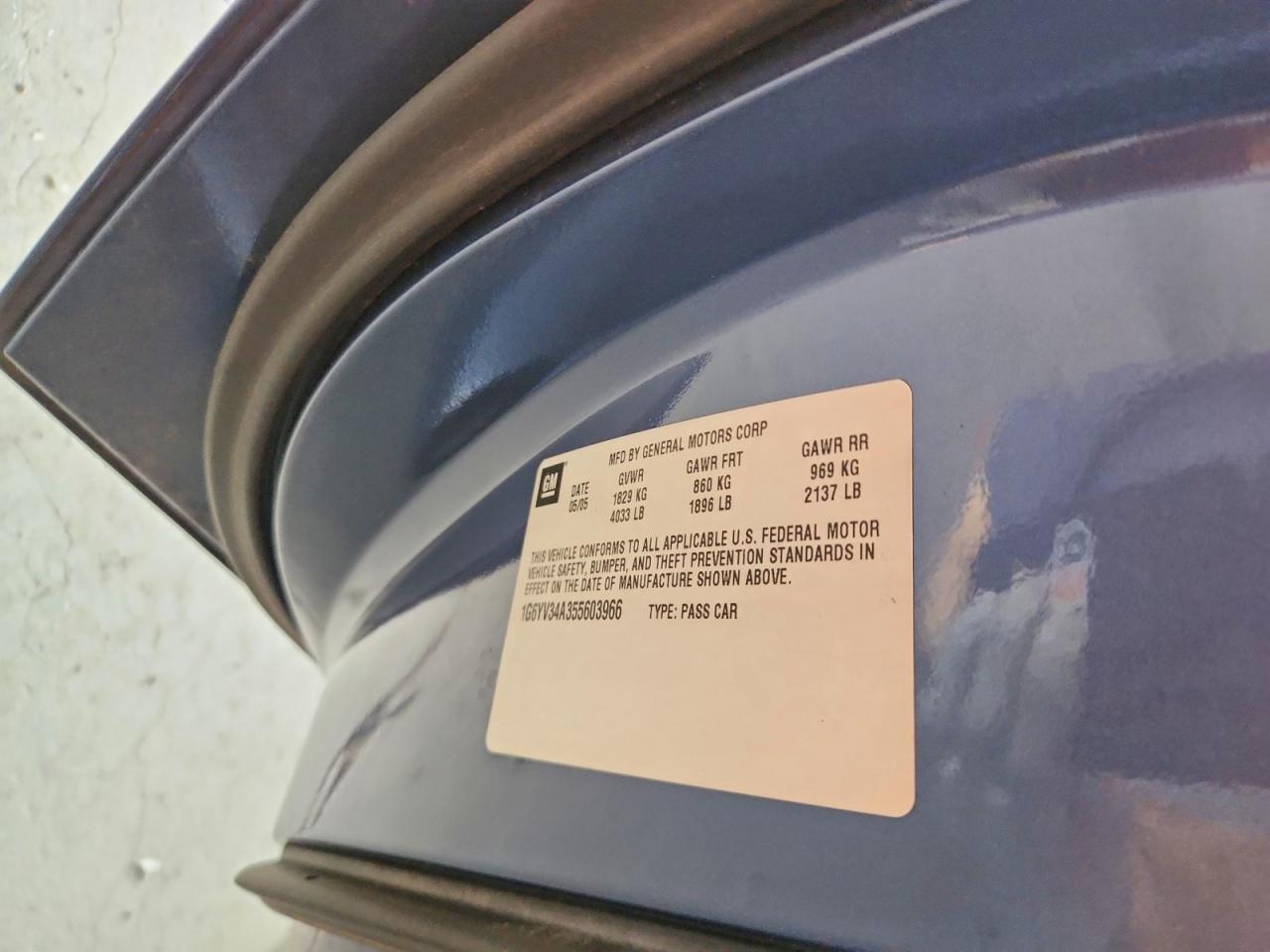 2005 Cadillac Xlr Blue vin: 1G6YV34A355603966