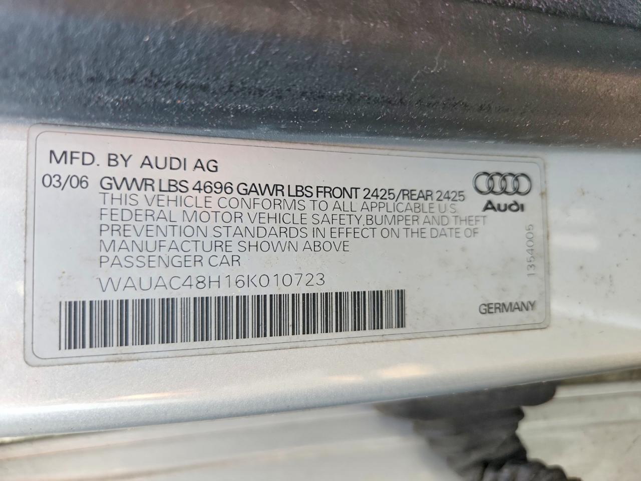 2006 Audi A4 1.8 Cabriolet Silver vin: WAUAC48H16K010723