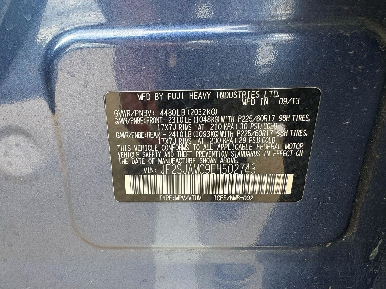 2014 Subaru Forester 2.5i Touring Синий vin: JF2SJAMC9EH502743