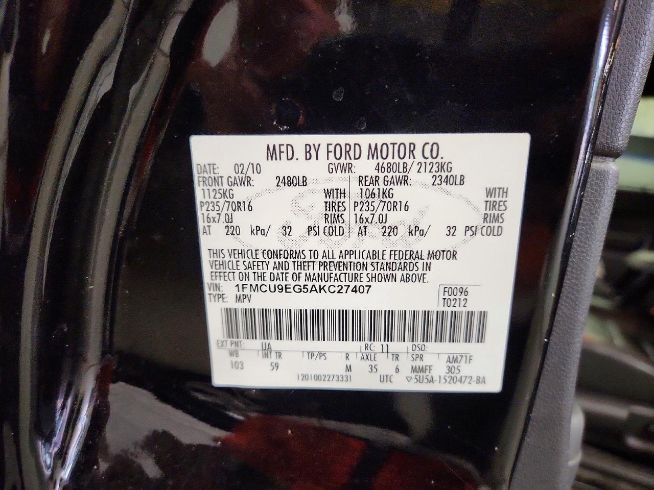 2010 Ford Escape Limited Black vin: 1FMCU9EG5AKC27407