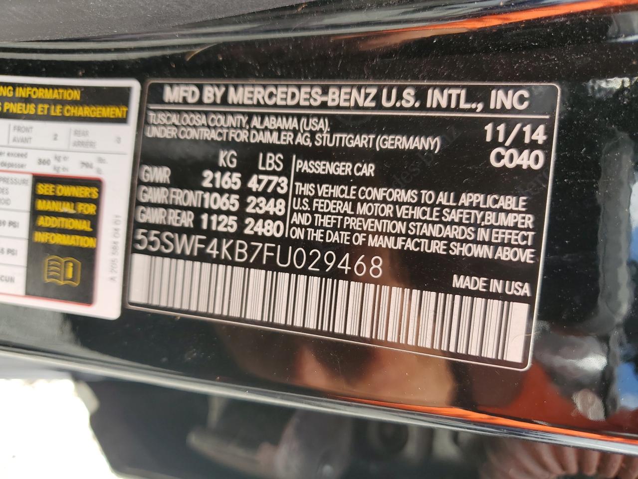 2015 Mercedes-benz C 300 4matic Black vin: 55SWF4KB7FU029468