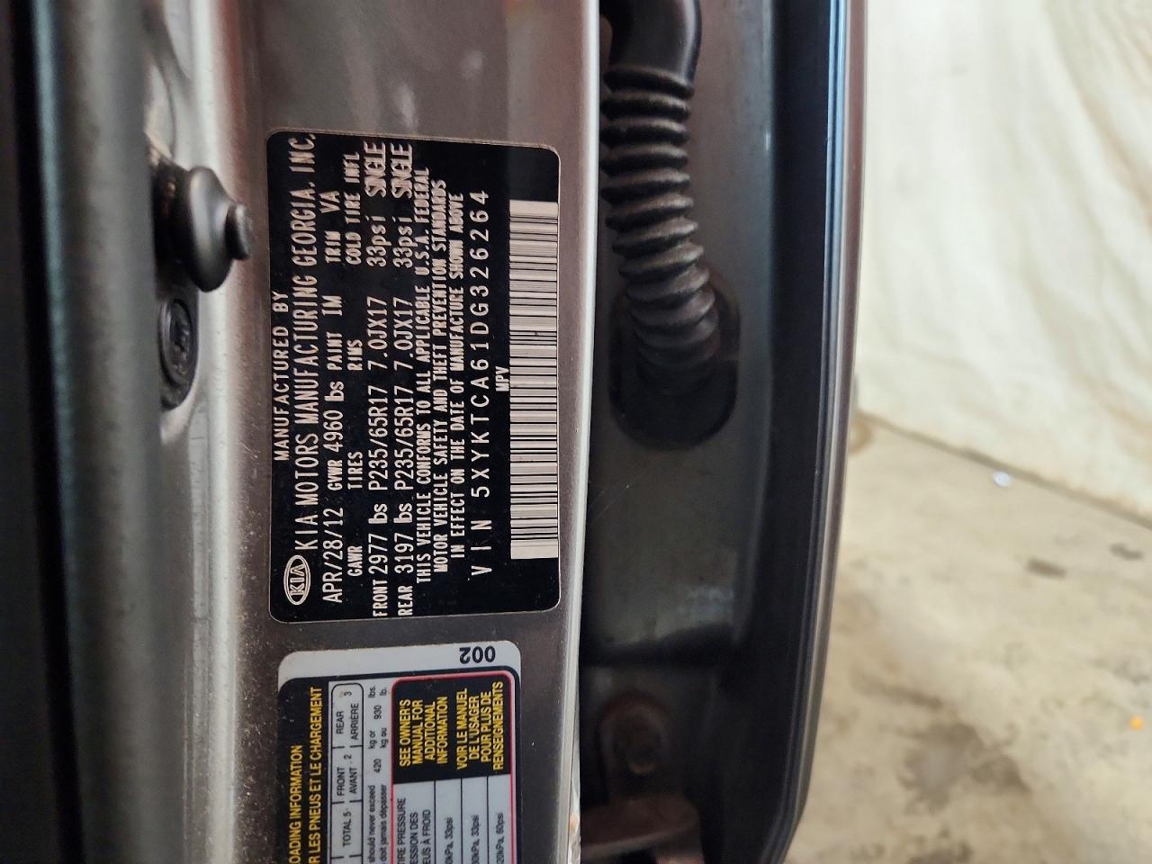 2013 Kia Sorento Lx Silver vin: 5XYKTCA61DG326264