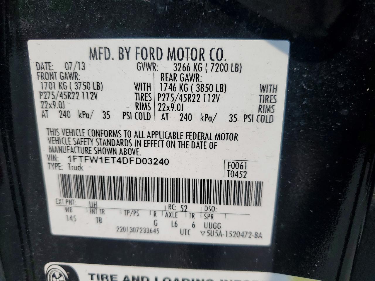 2013 Ford F150 Supercrew Black vin: 1FTFW1ET4DFD03240