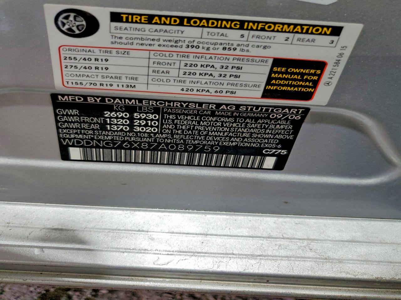 2007 Mercedes-benz S 600 Silver vin: WDDNG76X87A089759