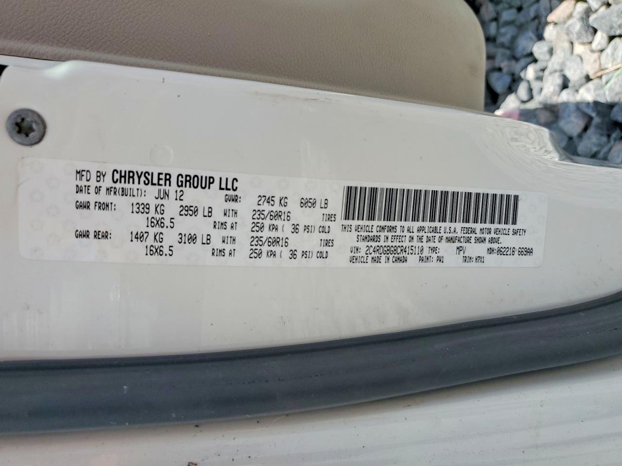 2012 Dodge Grand Caravan Se White vin: 2C4RDGBG8CR415110