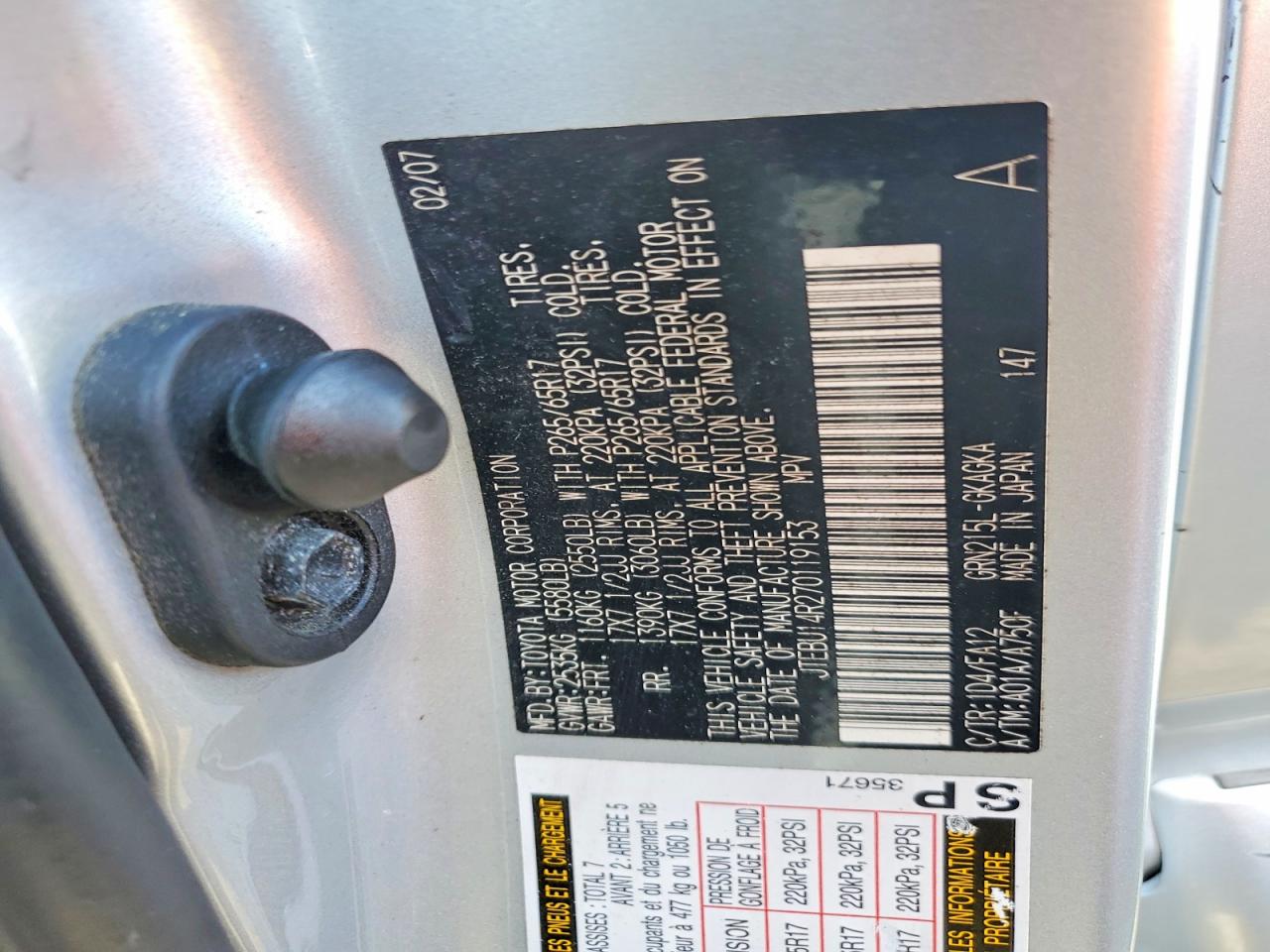 2007 Toyota 4runner Sr5 Silver vin: JTEBU14R270119153