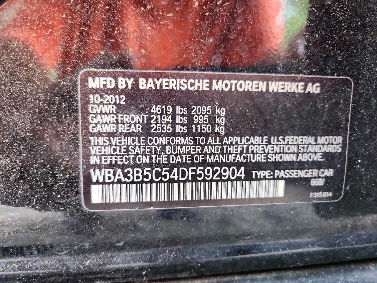 2013 Bmw 328 Xi Sulev Black vin: WBA3B5C54DF592904