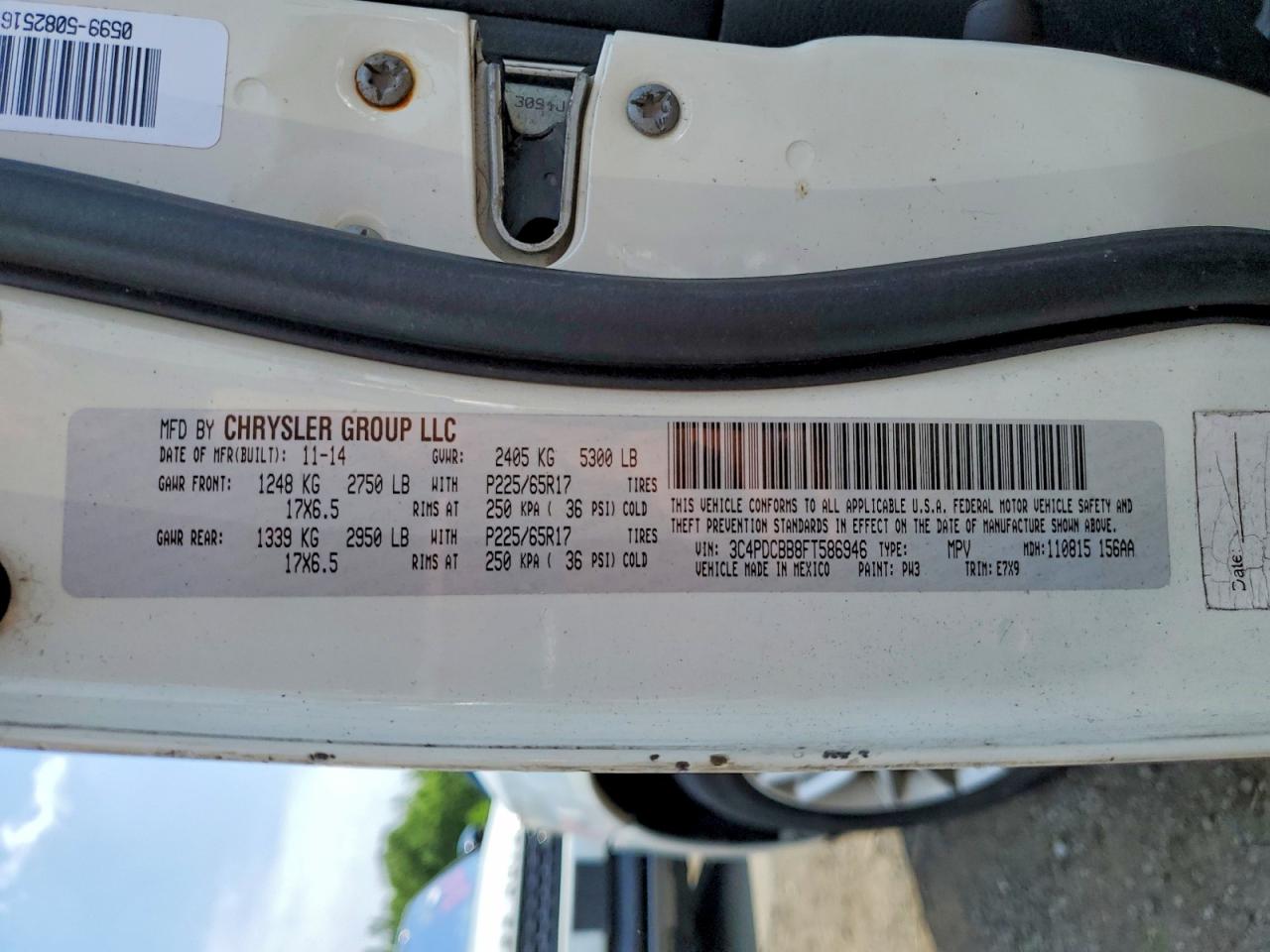 2015 Dodge Journey Sxt White vin: 3C4PDCBB8FT586946