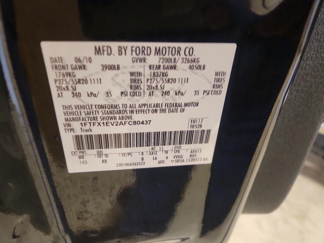 2010 Ford F150 Super Cab Black vin: 1FTFX1EV2AFC80437