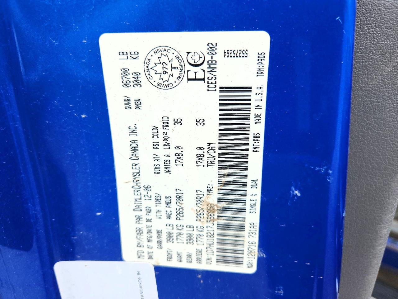 2007 Dodge Ram 1500 St Blue vin: 1D7HU18217J566956