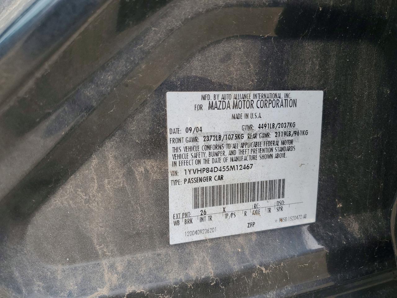 2005 Mazda 6 S Серый vin: 1YVHP84D455M12467