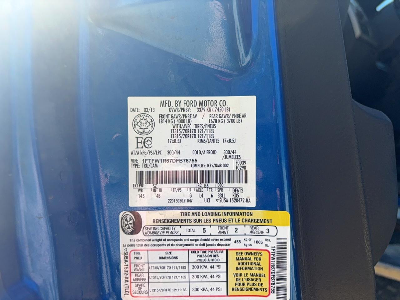 2013 Ford F150 Svt Raptor Blue vin: 1FTFW1R67DFB78755