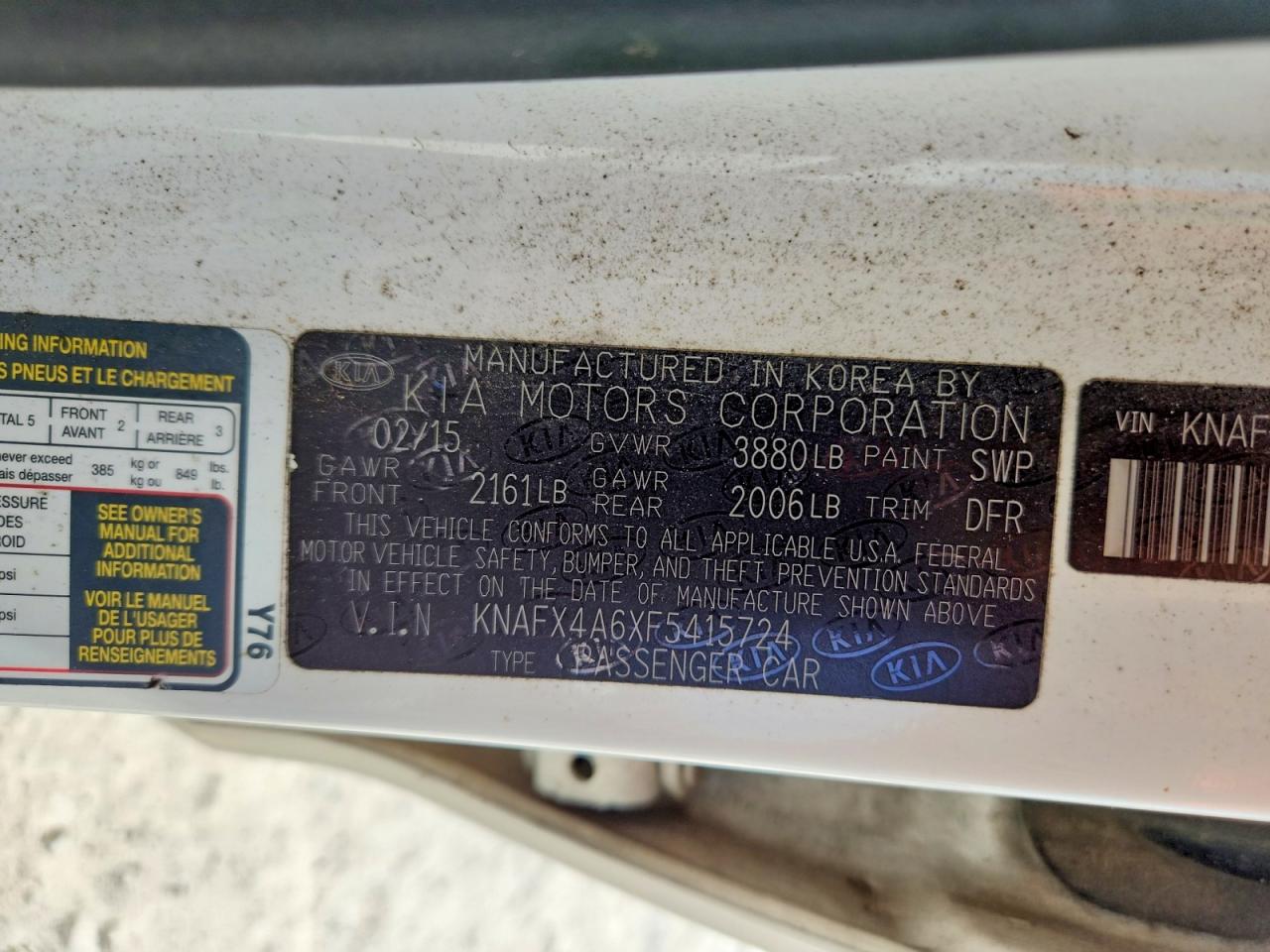 2015 Kia Forte Lx White vin: KNAFX4A6XF5415724