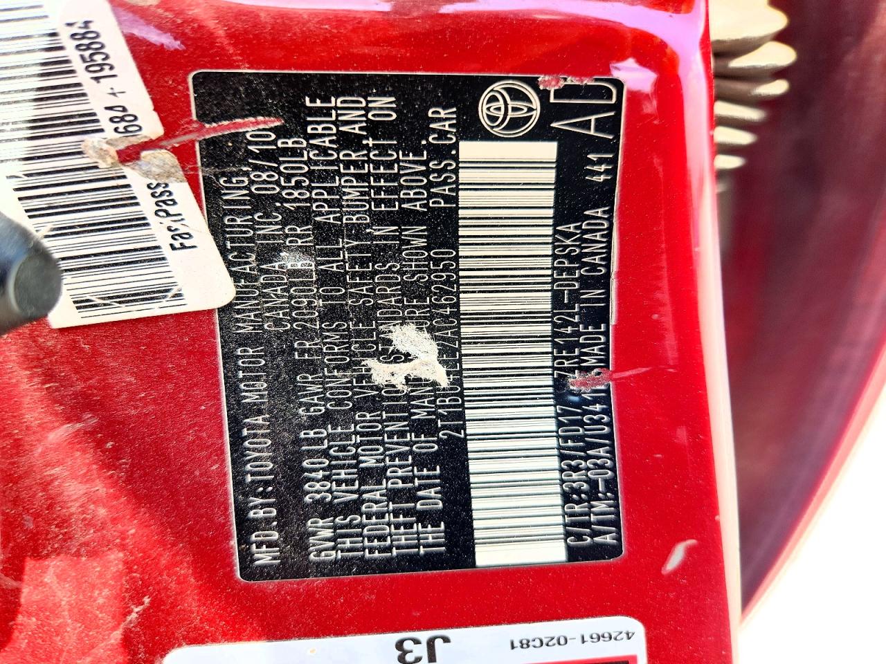 2010 Toyota Corolla S Red vin: 2T1BU4EE2AC462950