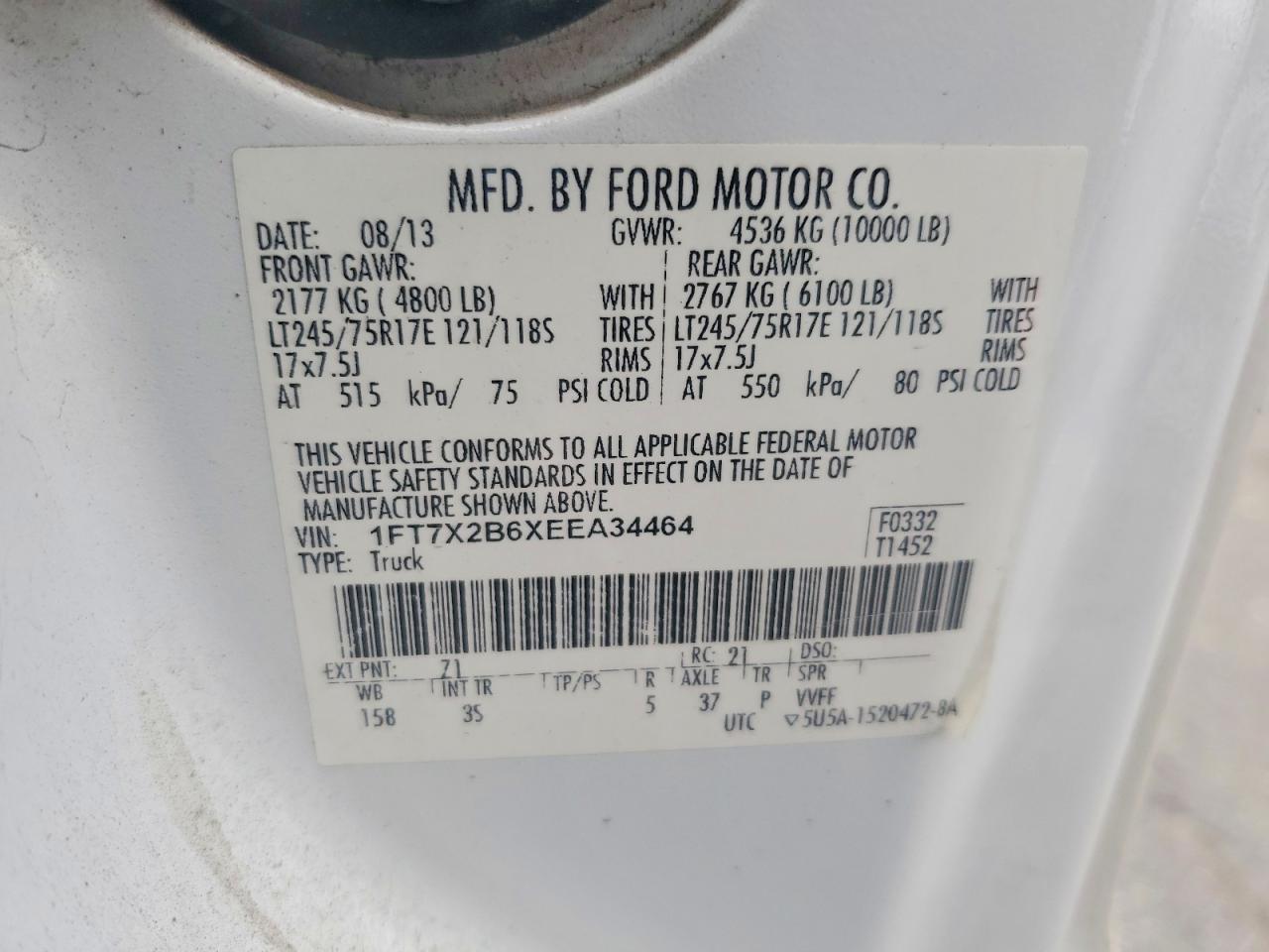 2014 Ford F250 Super Duty Белый vin: 1FT7X2B6XEEA34464