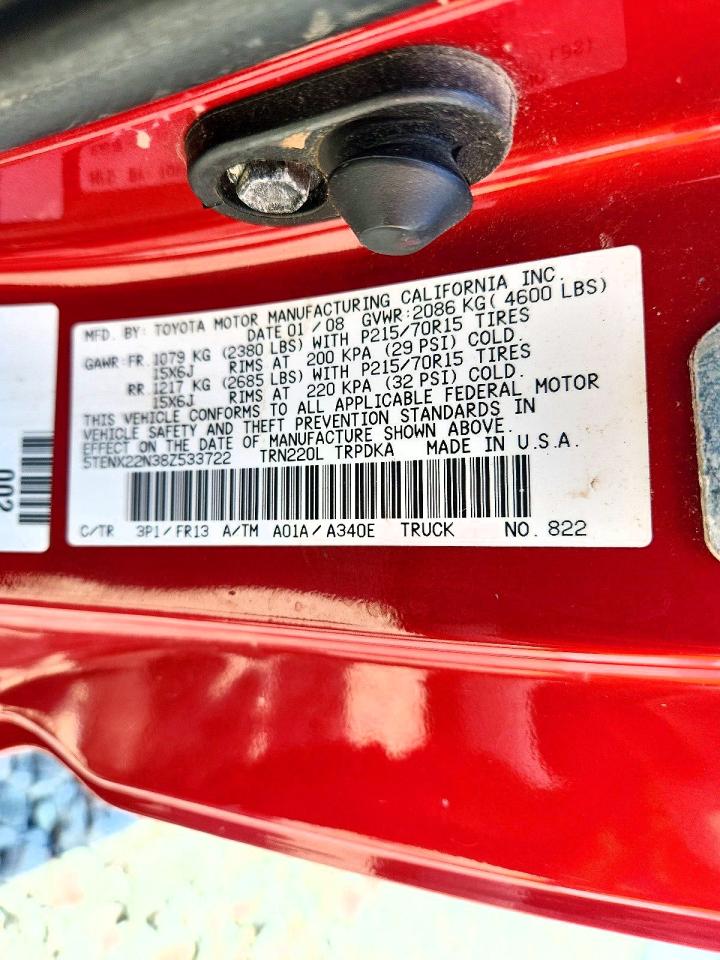 2008 Toyota Tacoma Base Red vin: 5TENX22N38Z533722