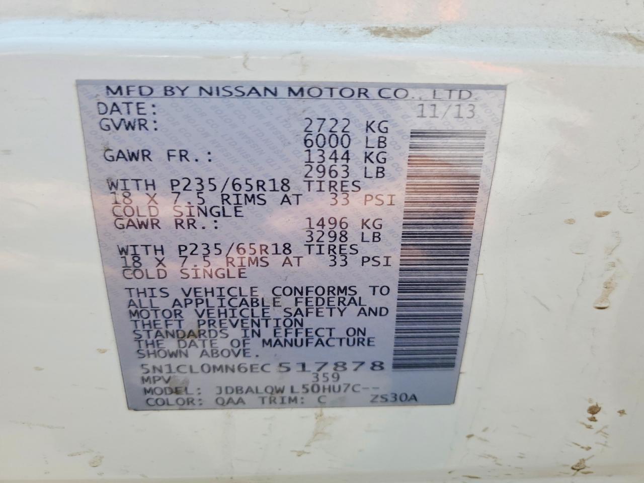2014 Infiniti Qx60 Hybrid White vin: 5N1CL0MN6EC517878