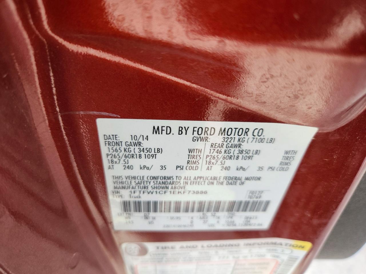 2014 Ford F150 Supercrew Red vin: 1FTFW1CF1EKF73886