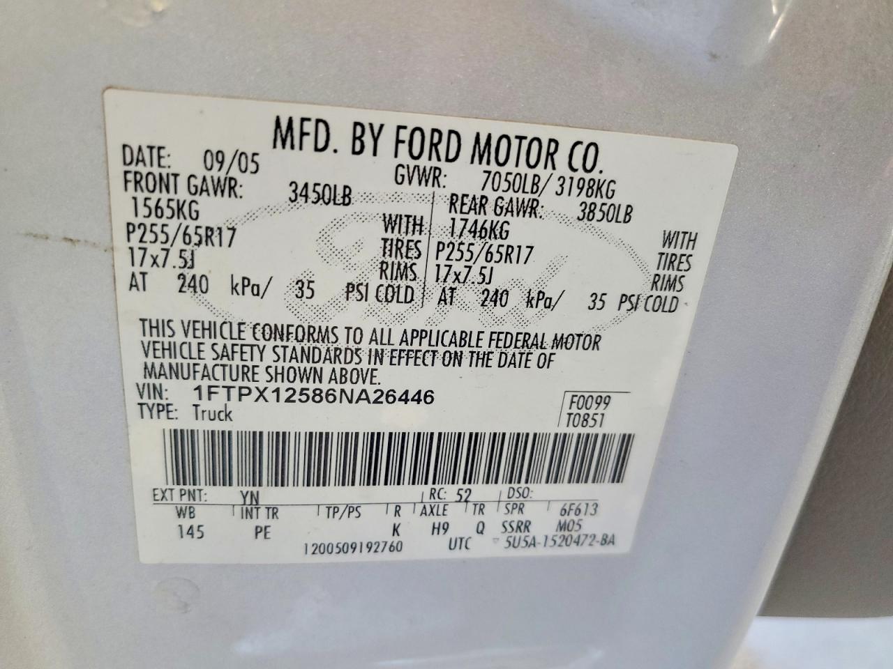 2006 Ford F150 Silver vin: 1FTPX12586NA26446
