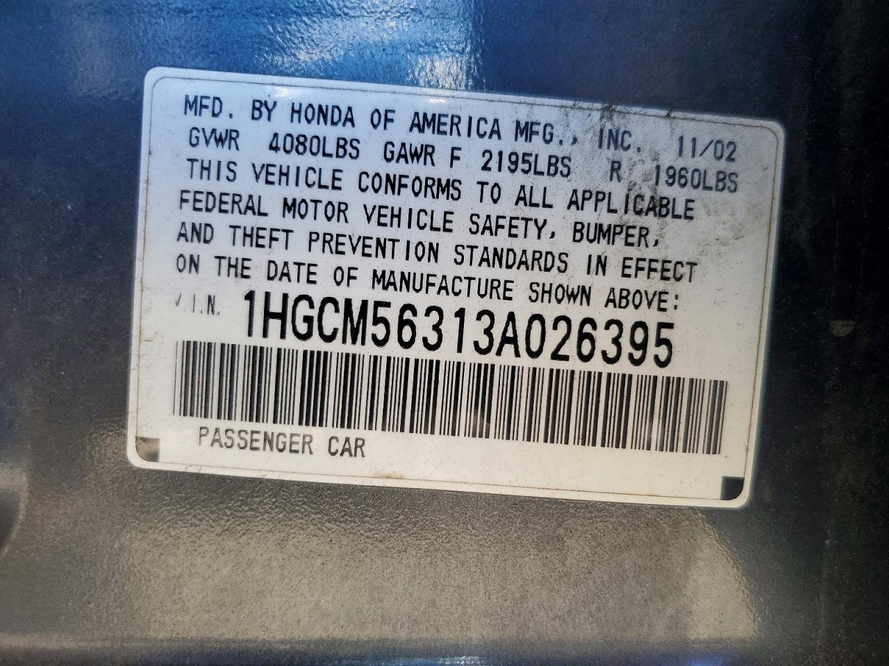 2003 Honda Accord Lx Gray vin: 1HGCM56313A026395